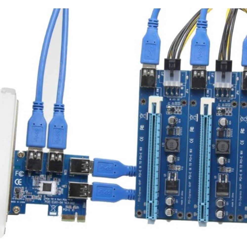 PCI-E Riser elosztó kártya 4 portos, USB 3 átalakító